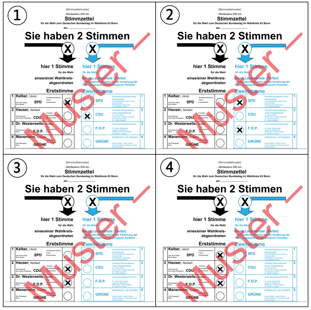 Welcher Stimmzettel wäre bei einer Bundestagswahl gültig?
